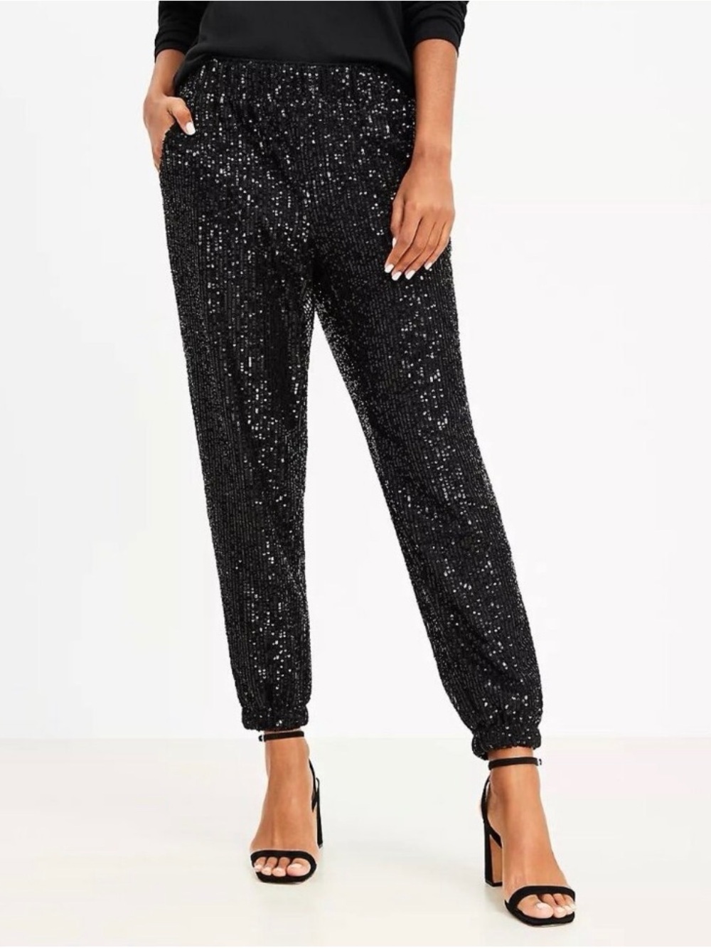 NWT Loft Sequin Jogger Pants - Black - Medium